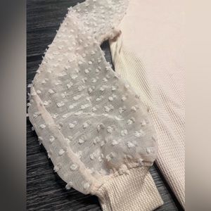 Brand:MIHOLL, Size small, blush pink blouse, sheer polka dot sleeves